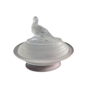 Imperial Glass Pheasant on Nest Dish Frosted Clear Excellent Bird